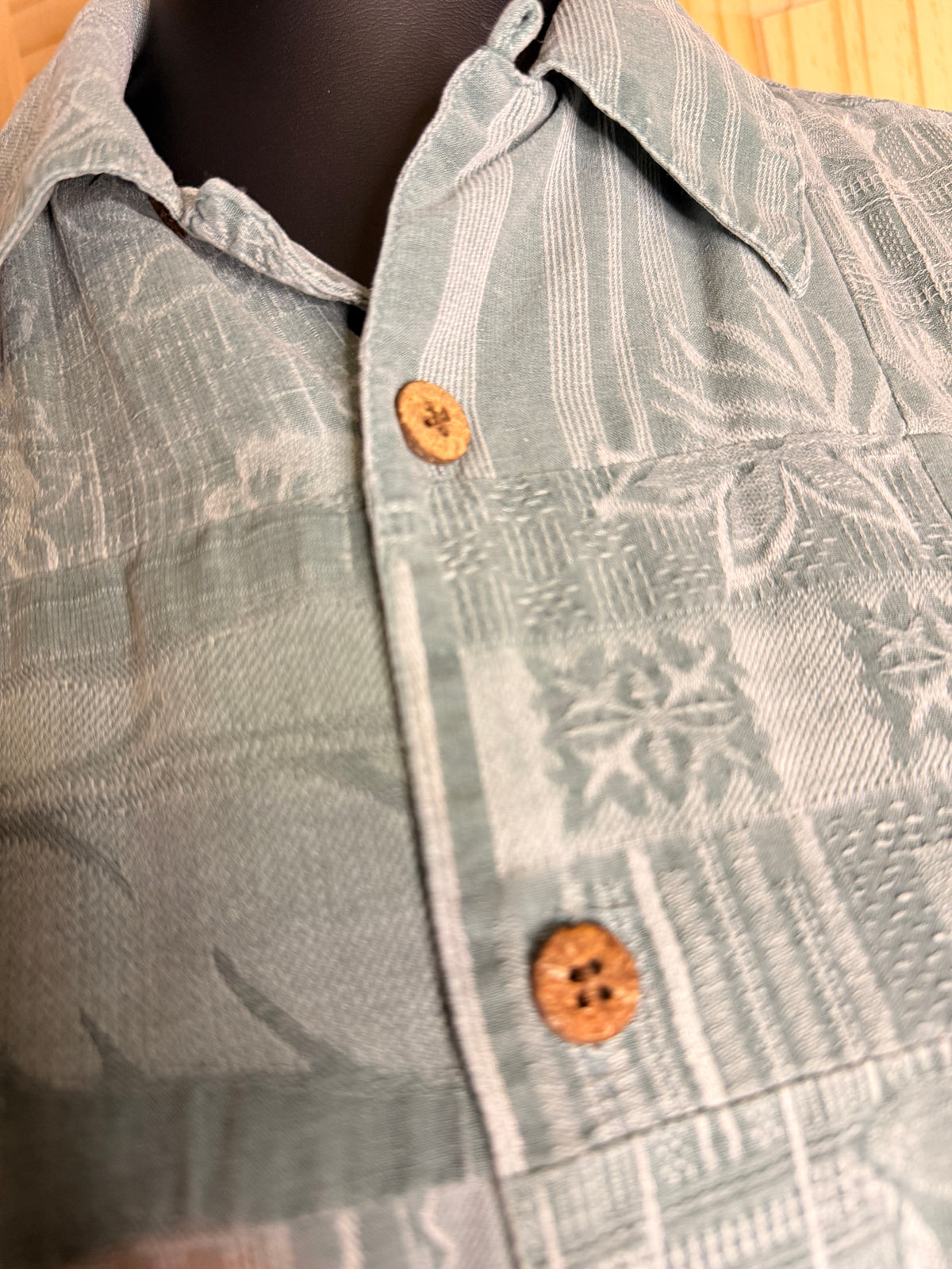 Banana Cabana Men's Aqua Patchwork Hawaiian Shirt 100% Silk Medium