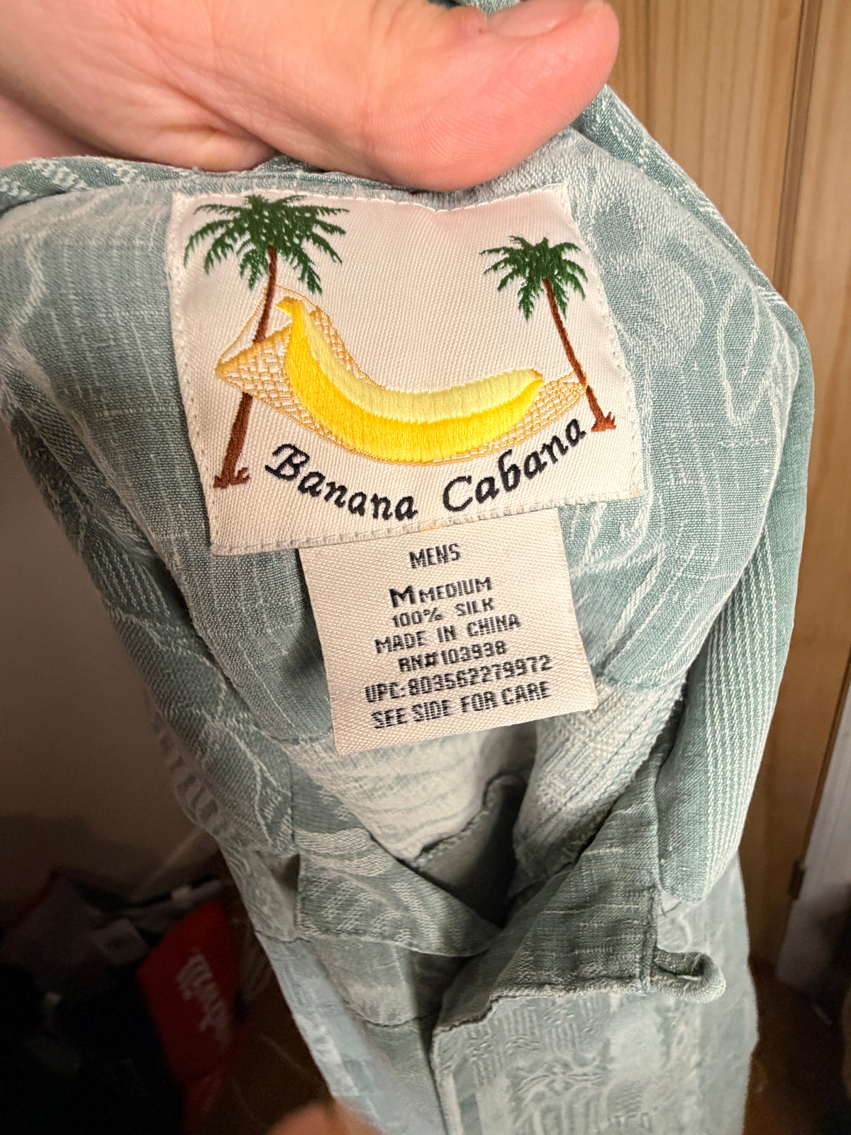 Banana Cabana Men's Aqua Patchwork Hawaiian Shirt 100% Silk Medium