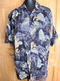 Caribbean Joe Men's Navy Tropical Hawaiian Camp Shirt 100% Silk Medium