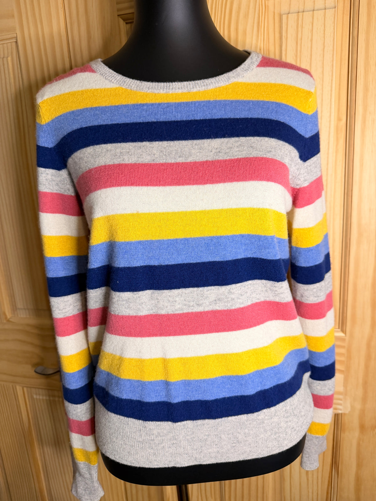 C&C California Women's Rainbow Stripe 100% Cashmere Crewneck Sweater Medium
