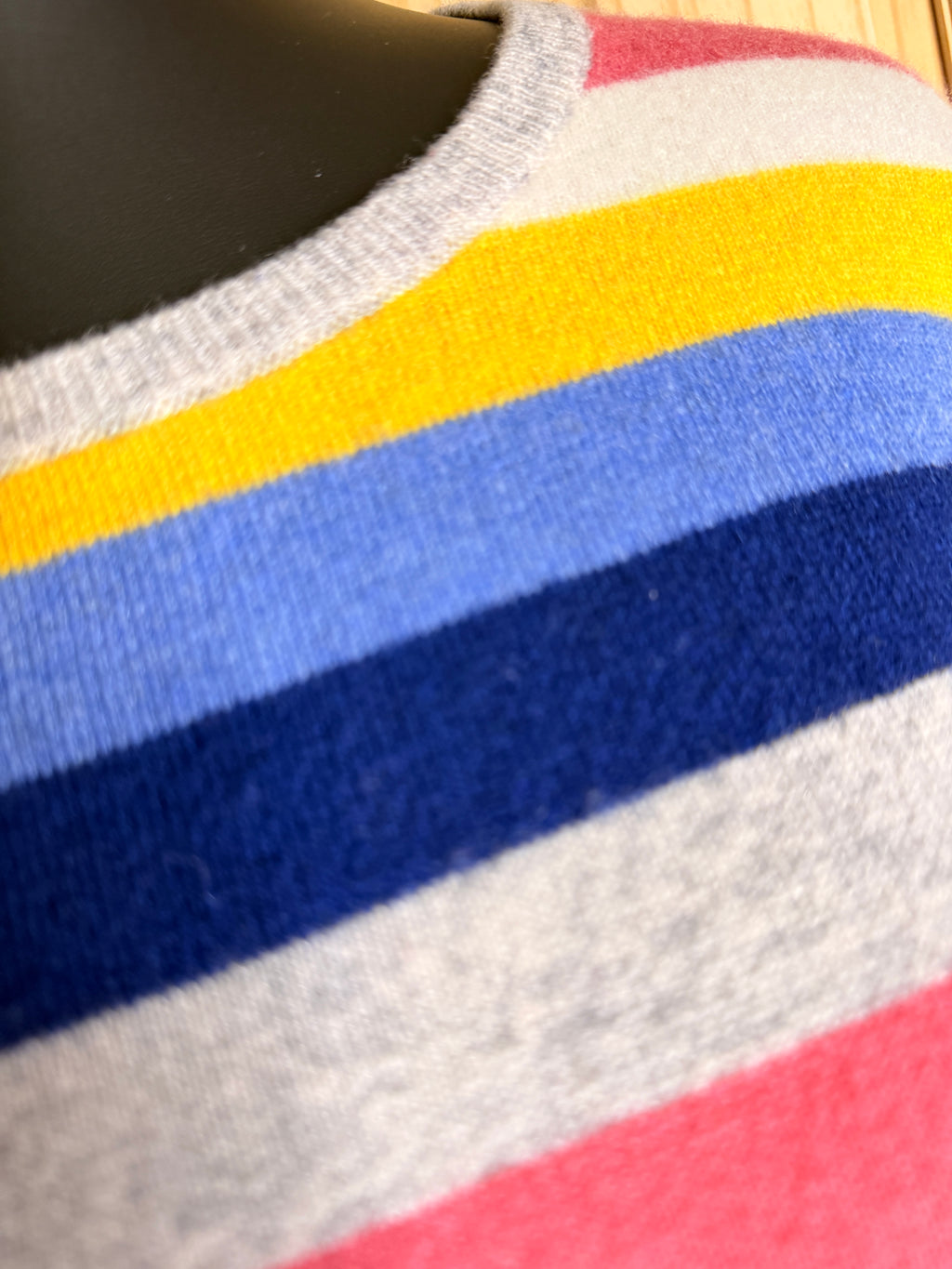 C&C California Women's Rainbow Stripe 100% Cashmere Crewneck Sweater Medium