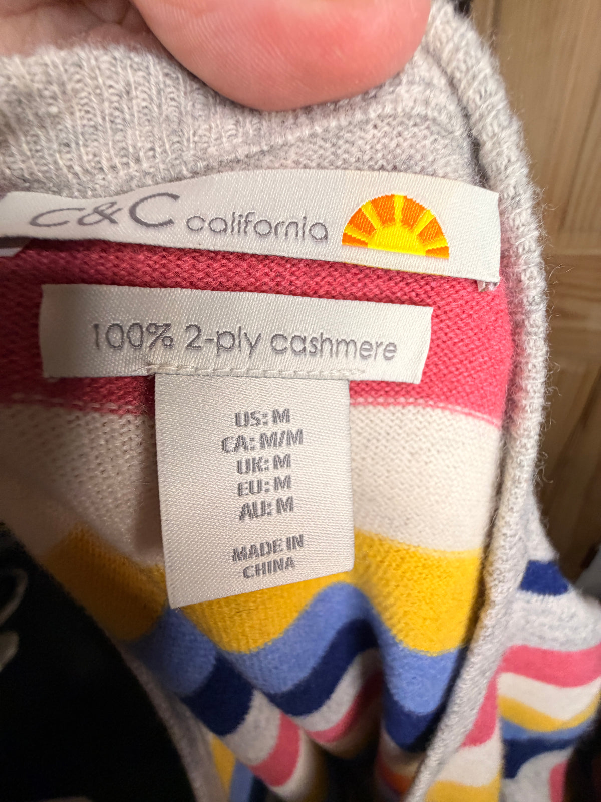 C&C California Women's Rainbow Stripe 100% Cashmere Crewneck Sweater Medium