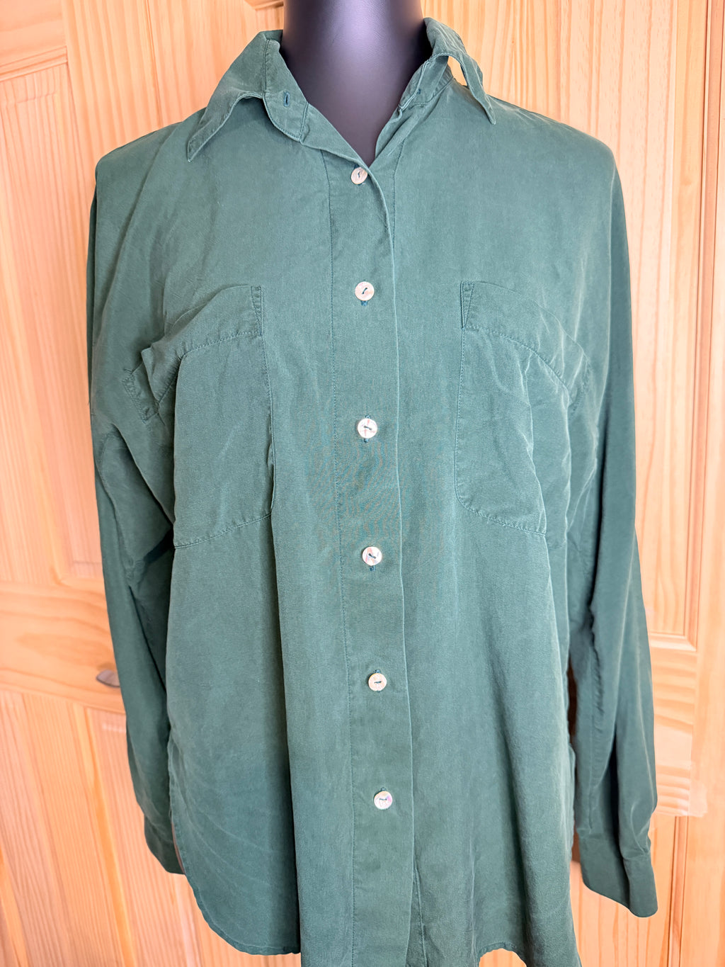 Rafaella Women's Green 100% Silk Button Front Blouse Size 14