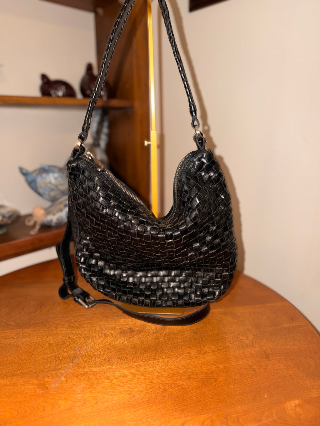Patricia Nash Black Woven Leather Shoulder Crossbody Purse