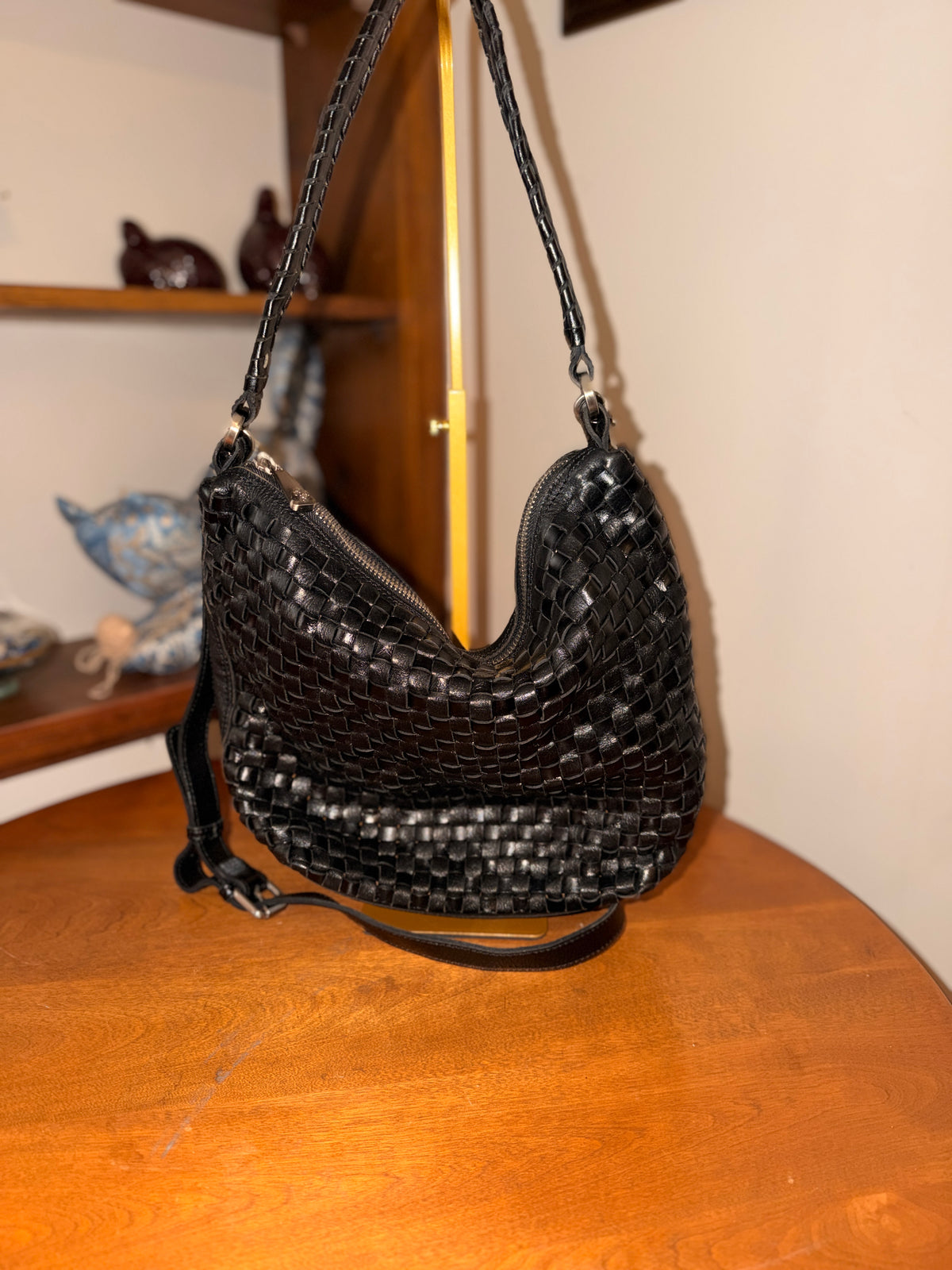 Patricia Nash Black Woven Leather Shoulder Crossbody Purse