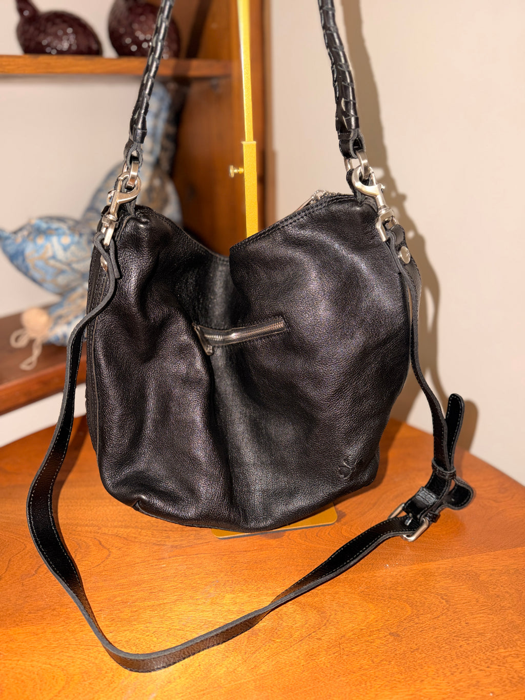 Patricia Nash Black Woven Leather Shoulder Crossbody Purse