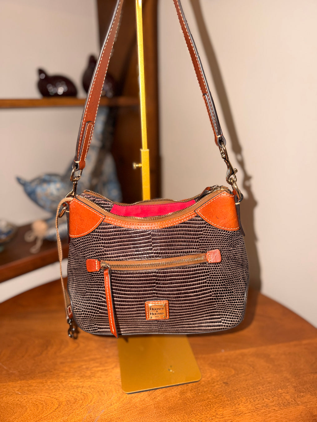 Dooney and Bourke Brown Lizard Embossed Leather Shoulder Bag