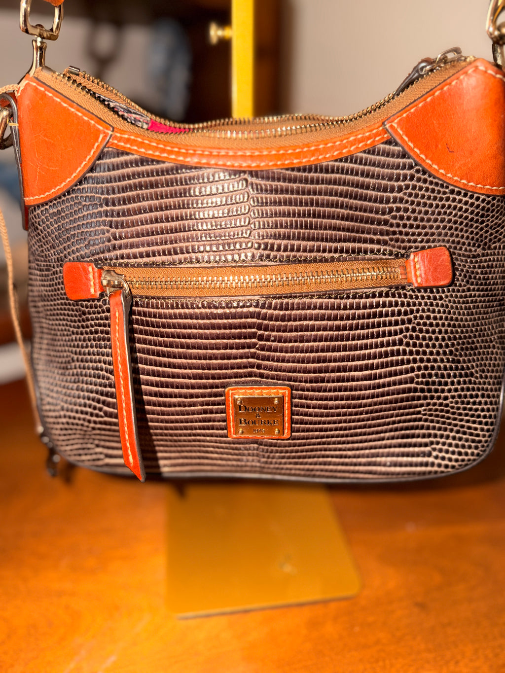 Dooney and Bourke Brown Lizard Embossed Leather Shoulder Bag