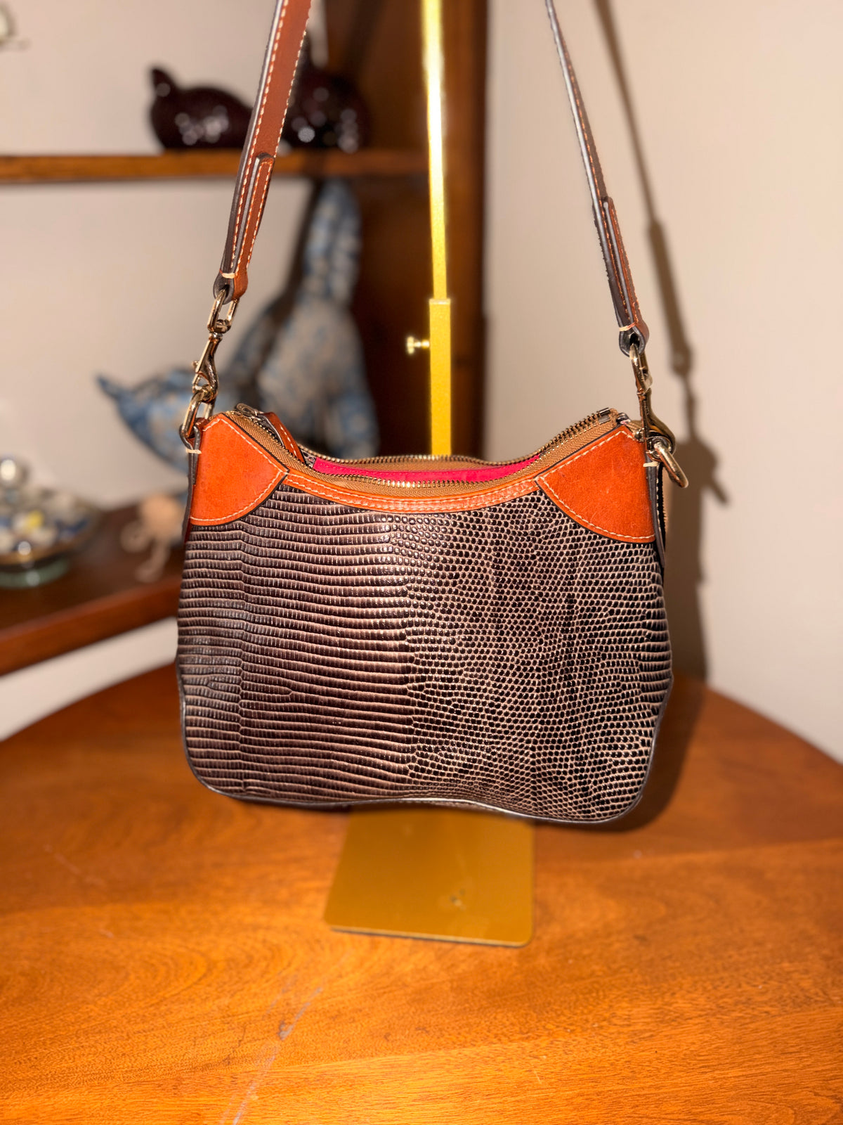 Dooney and Bourke Brown Lizard Embossed Leather Shoulder Bag
