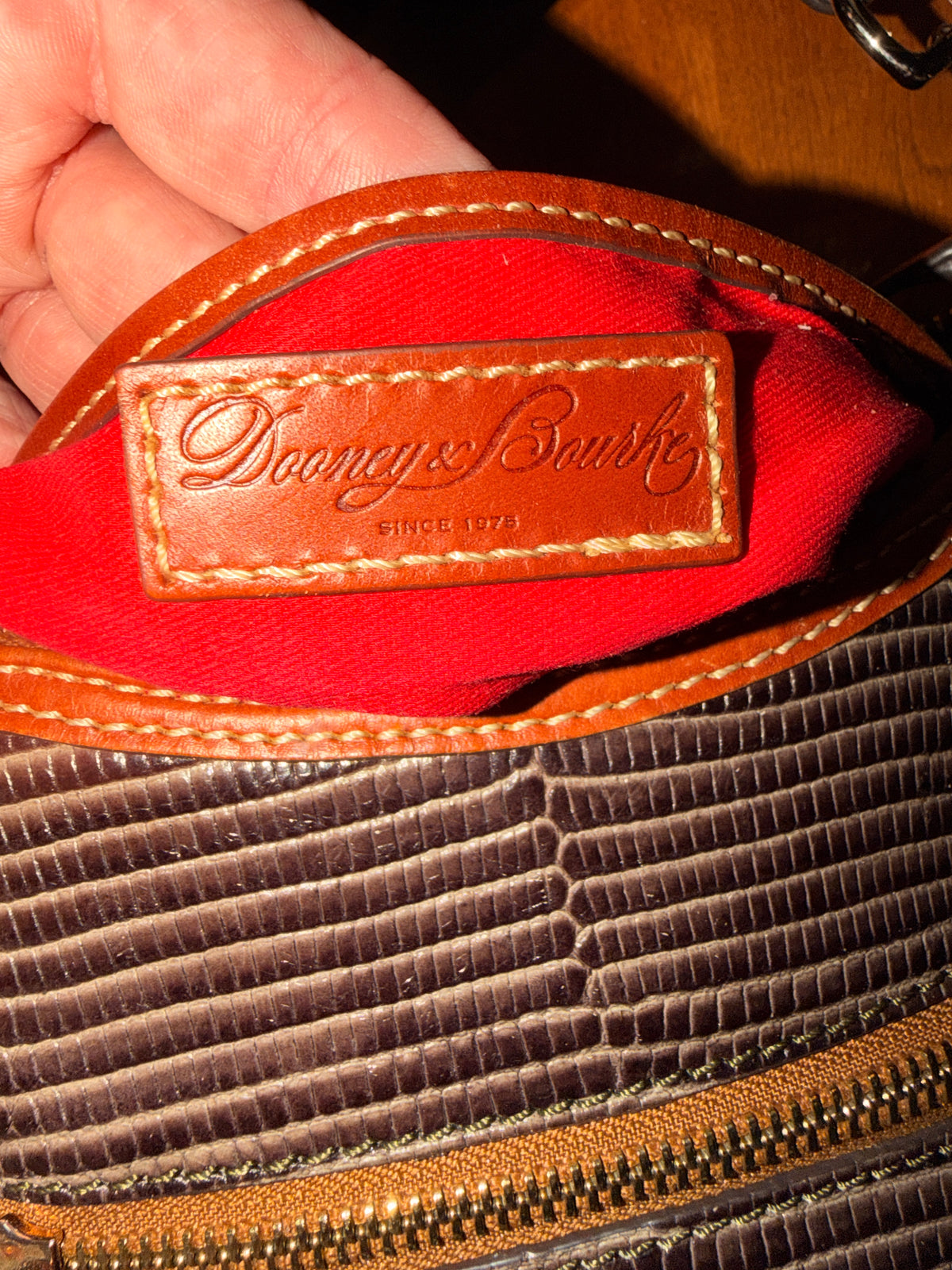 Dooney and Bourke Brown Lizard Embossed Leather Shoulder Bag