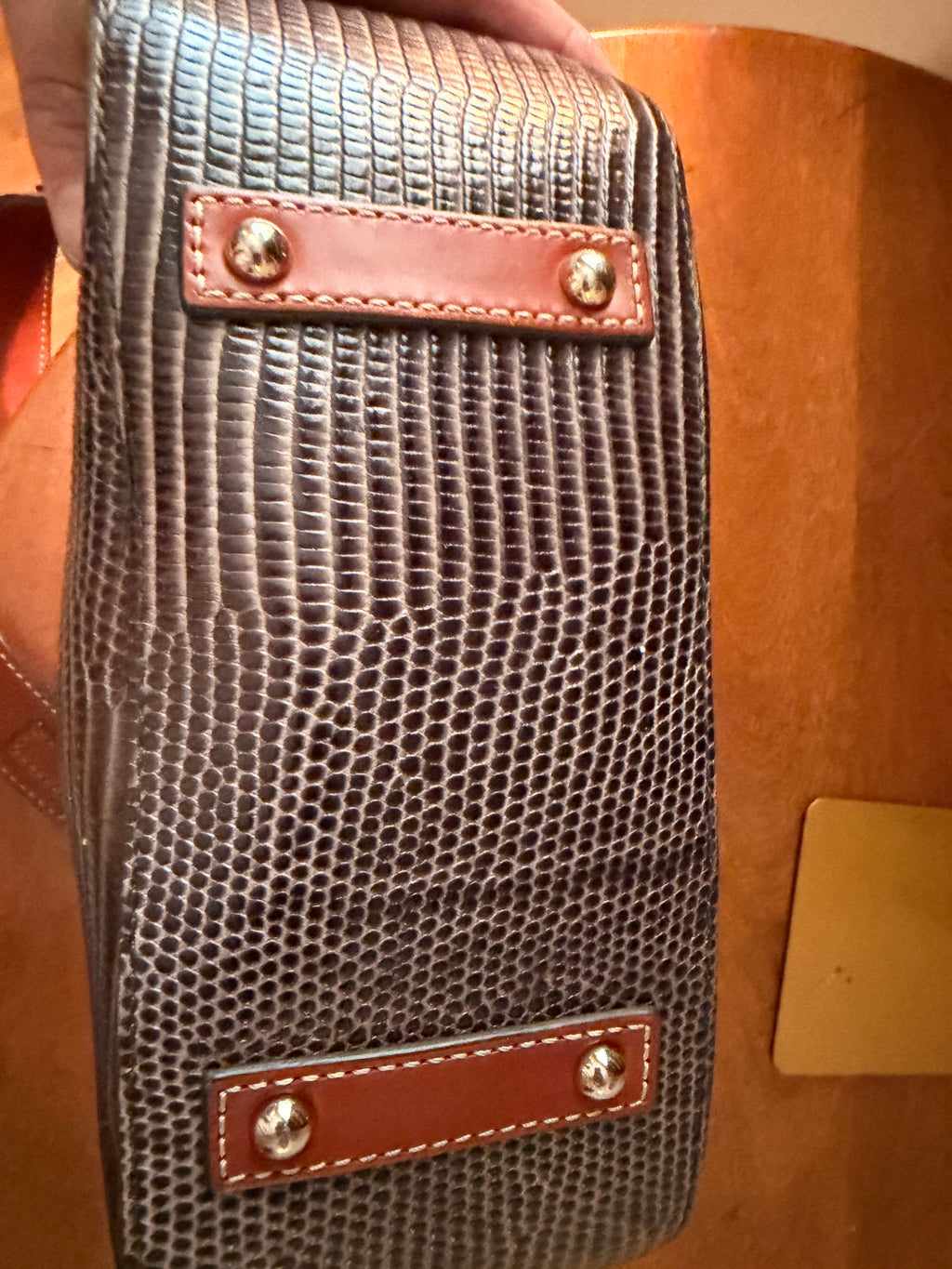 Dooney and Bourke Brown Lizard Embossed Leather Shoulder Bag