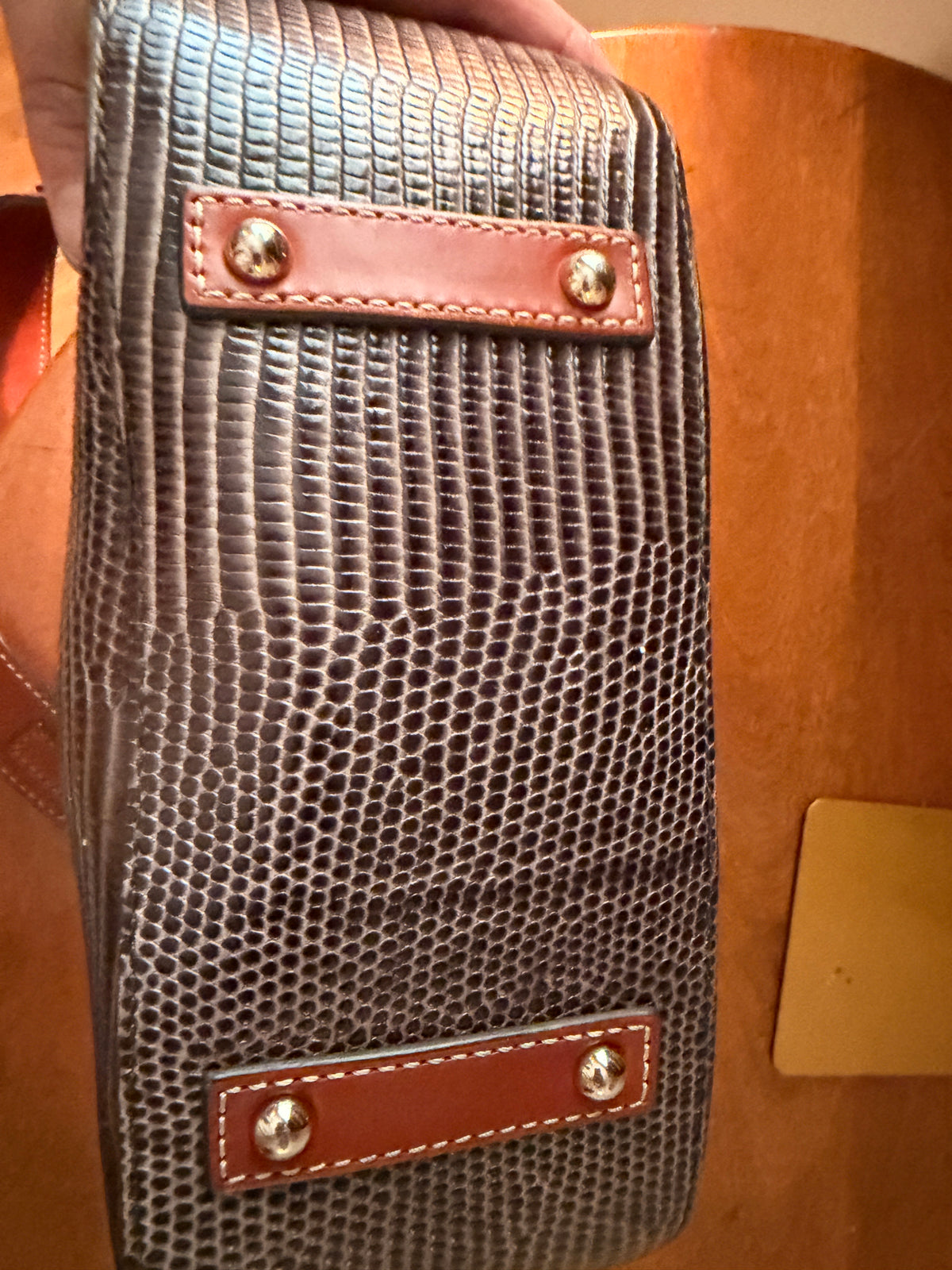 Dooney and Bourke Brown Lizard Embossed Leather Shoulder Bag