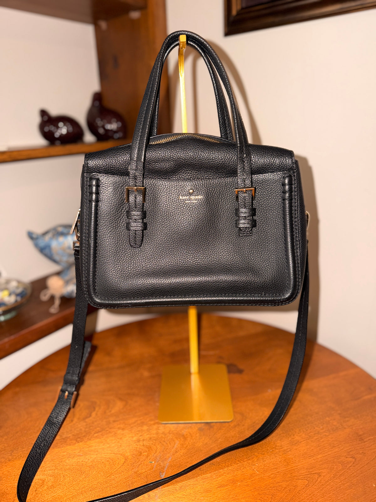 Kate Spade New York Black Pebbled Leather Satchel Crossbody Bag (see condition)