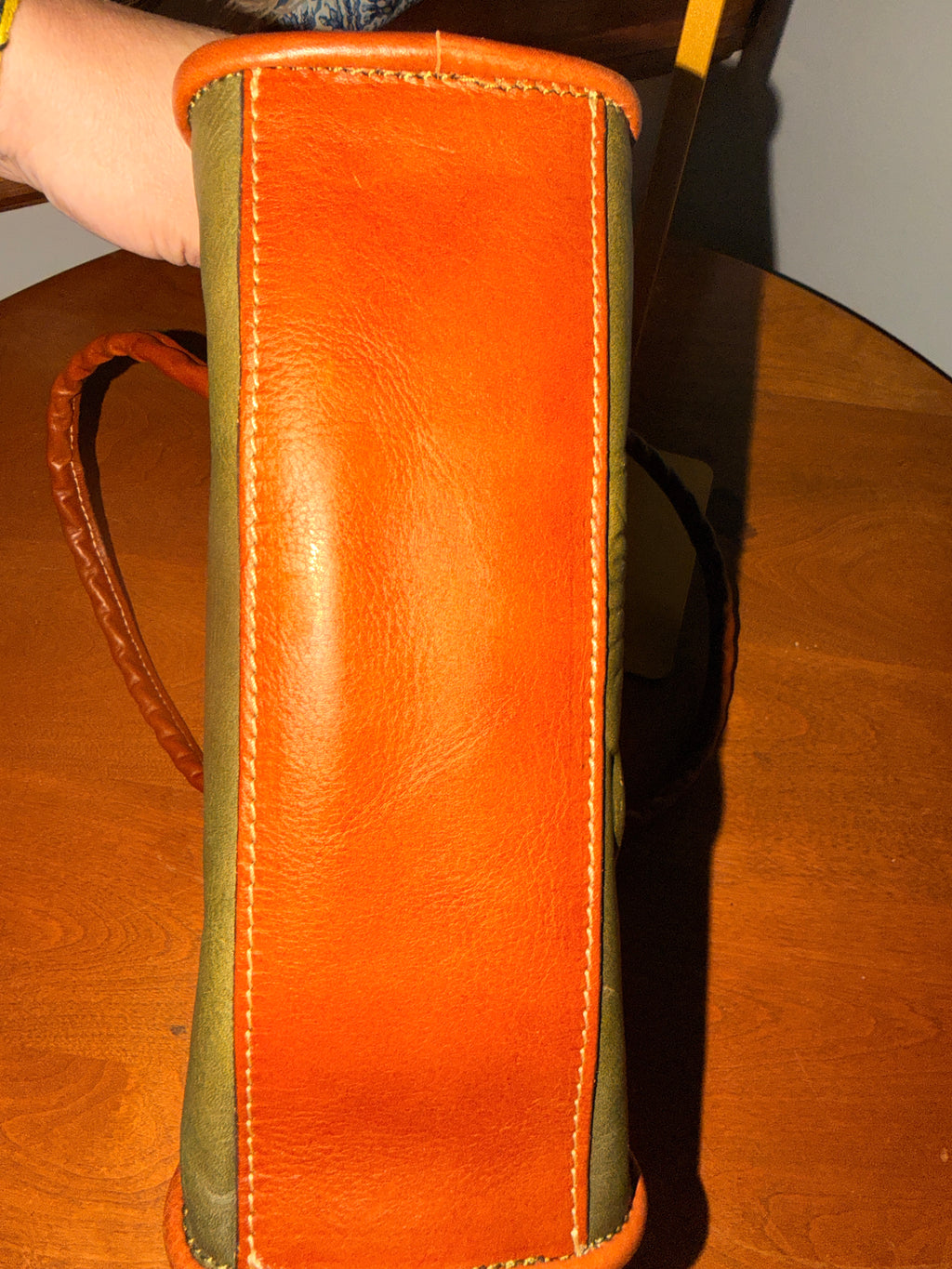 Patricia Nash Tooled Floral Italian Leather Satchel Olive Green Cognac