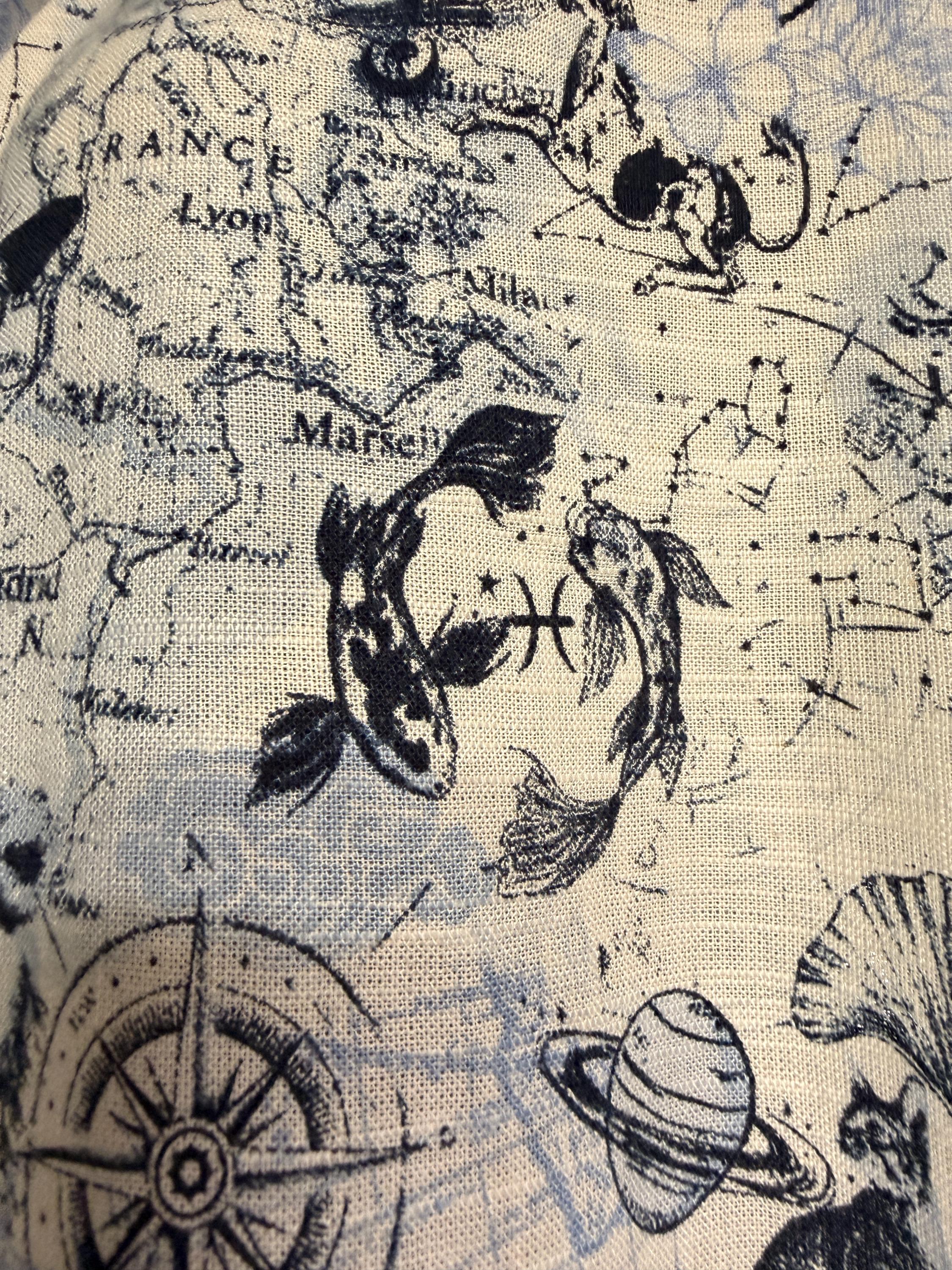 Celestial Map Print Linen Blend Button Front Blouse