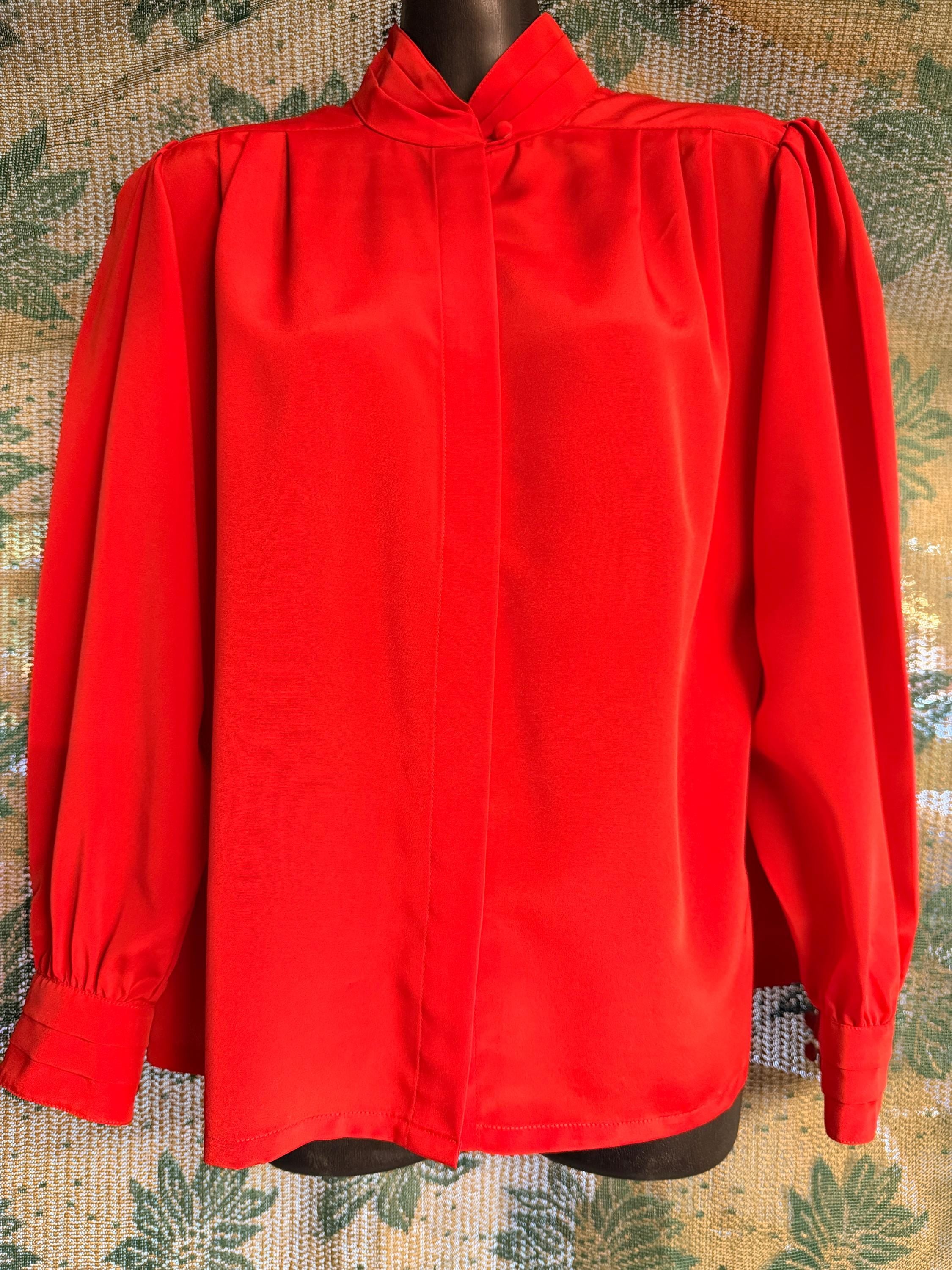 Textile Diversity Red Mandarin Collar Blouse
