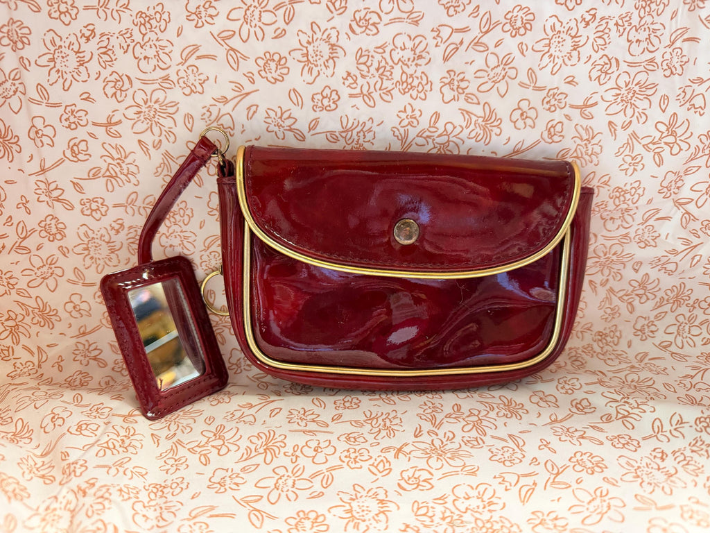Vintage Elizabeth Arden Burgundy Patent Cosmetic Bag Travel Makeup Case
