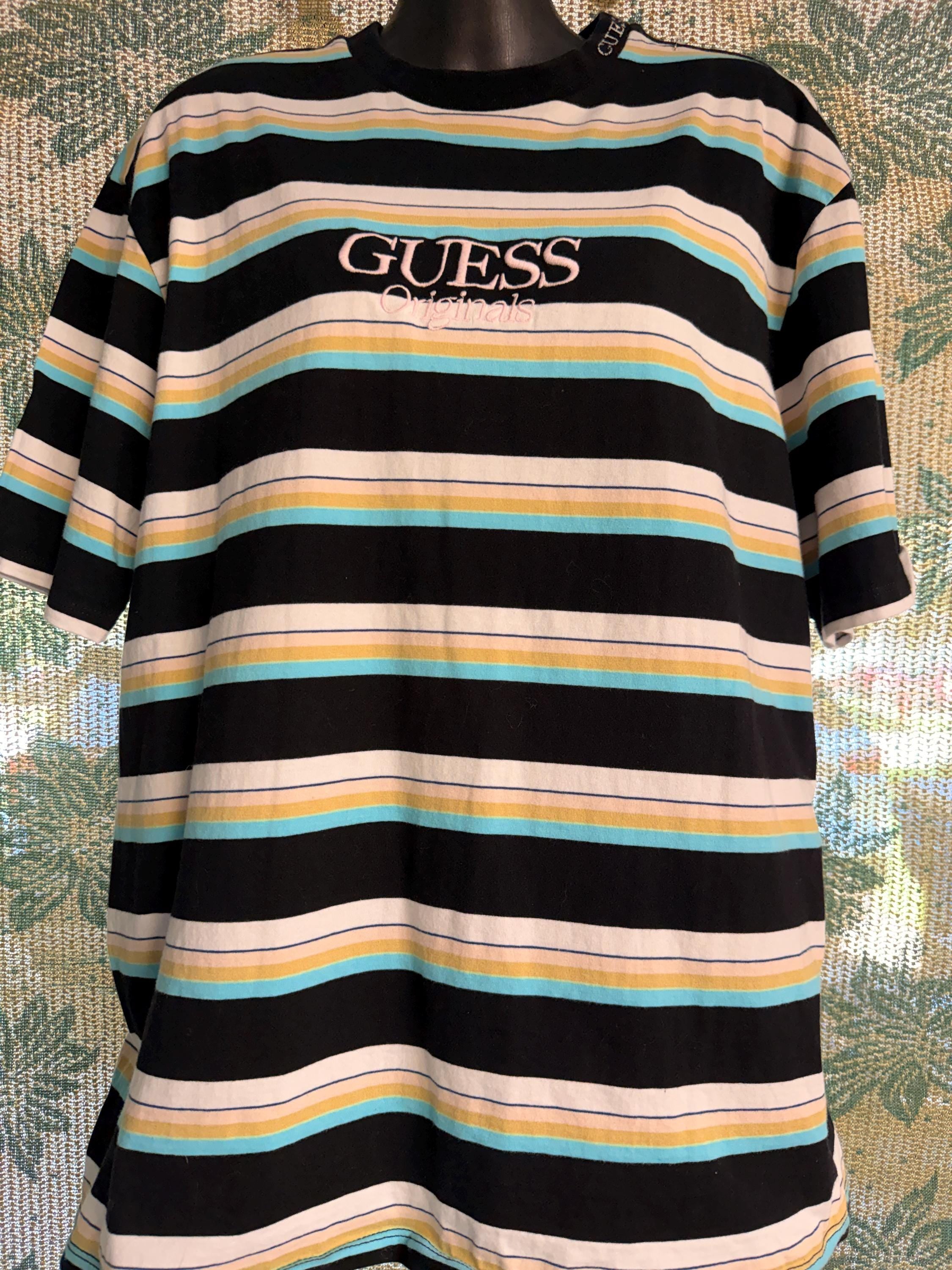 Guess Originals Striped Logo T-Shirt Size Medium