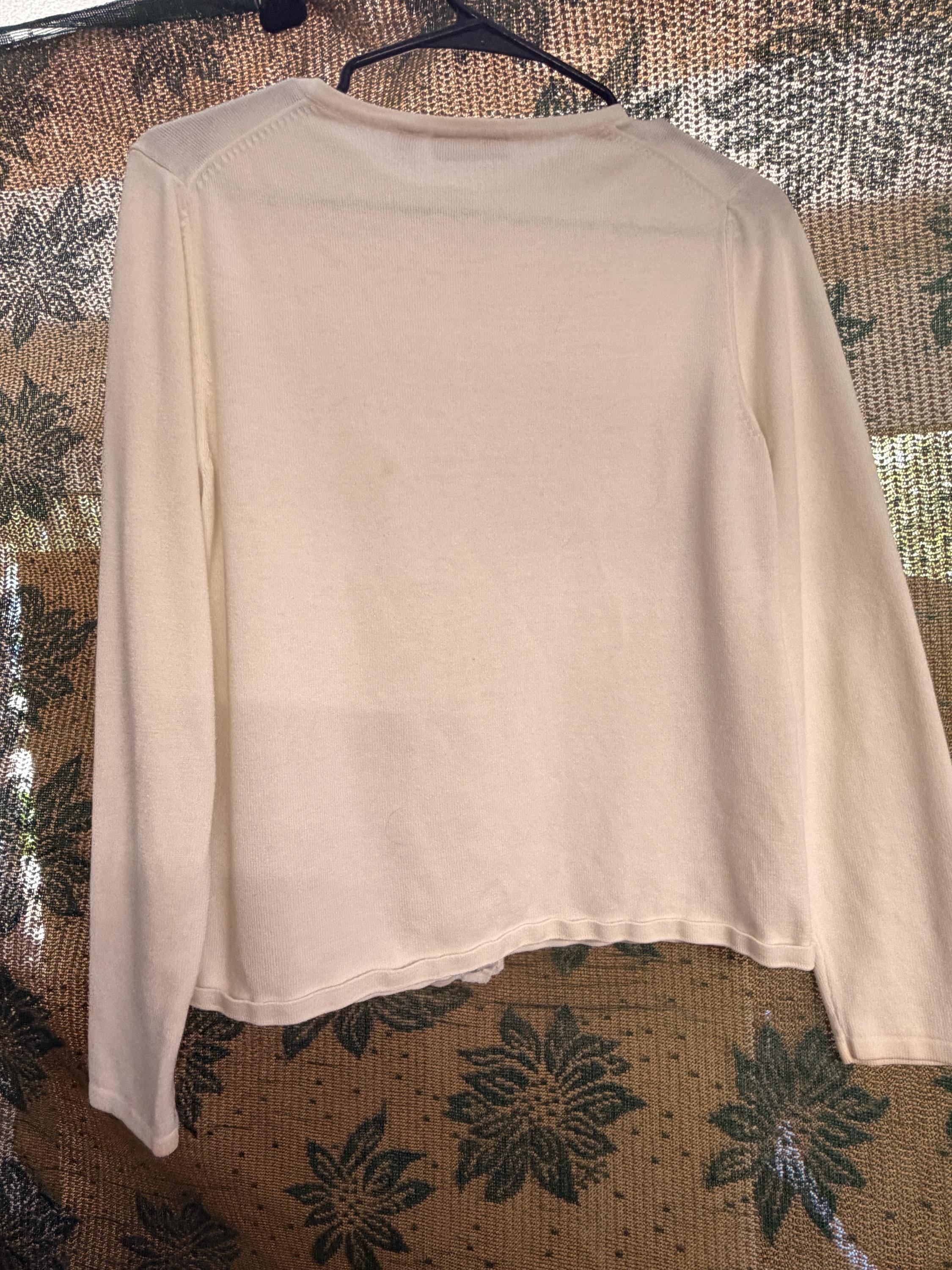 Croft & Barrow White Floral Embroidered Cardigan Sweater Women's Medium