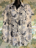 Celestial Map Print Linen Blend Button Front Blouse