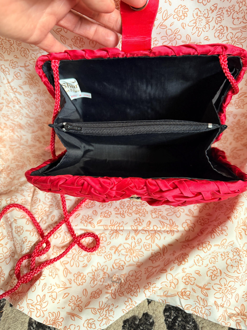Vintage Shar Mark Las Vegas Nevada Red Satin Evening Bag Rhinestone Accent Clutch Purse