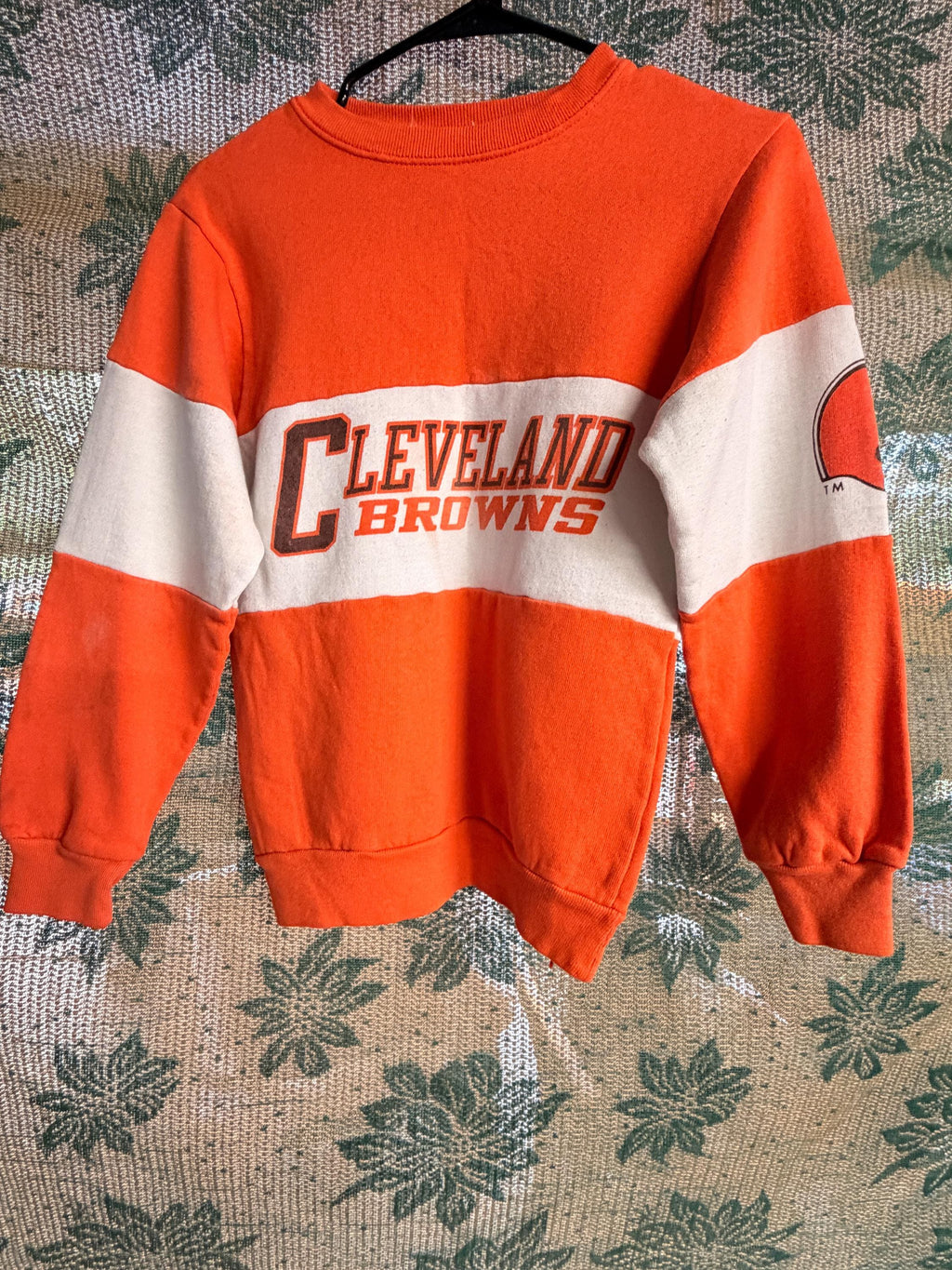 Cleveland Browns Orange Color Block Sweatshirt | NFL Football Fan Crewneck | Women's Browns Pullover
