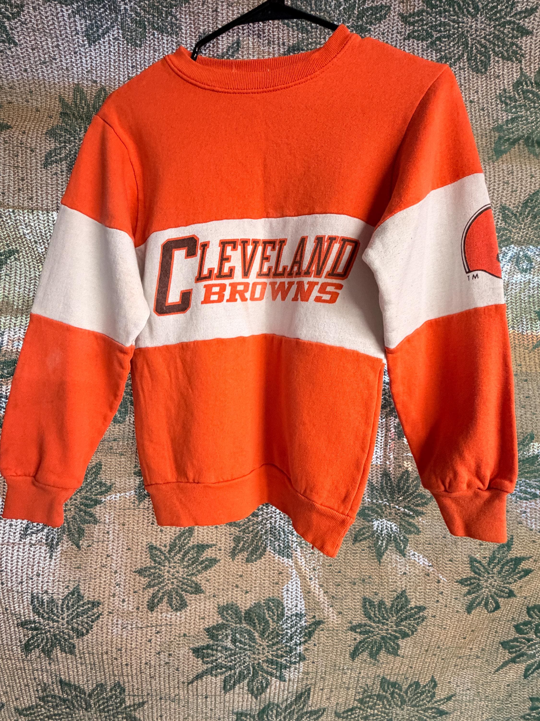 Cleveland Browns Orange Color Block Sweatshirt | NFL Football Fan Crewneck | Women's Browns Pullover
