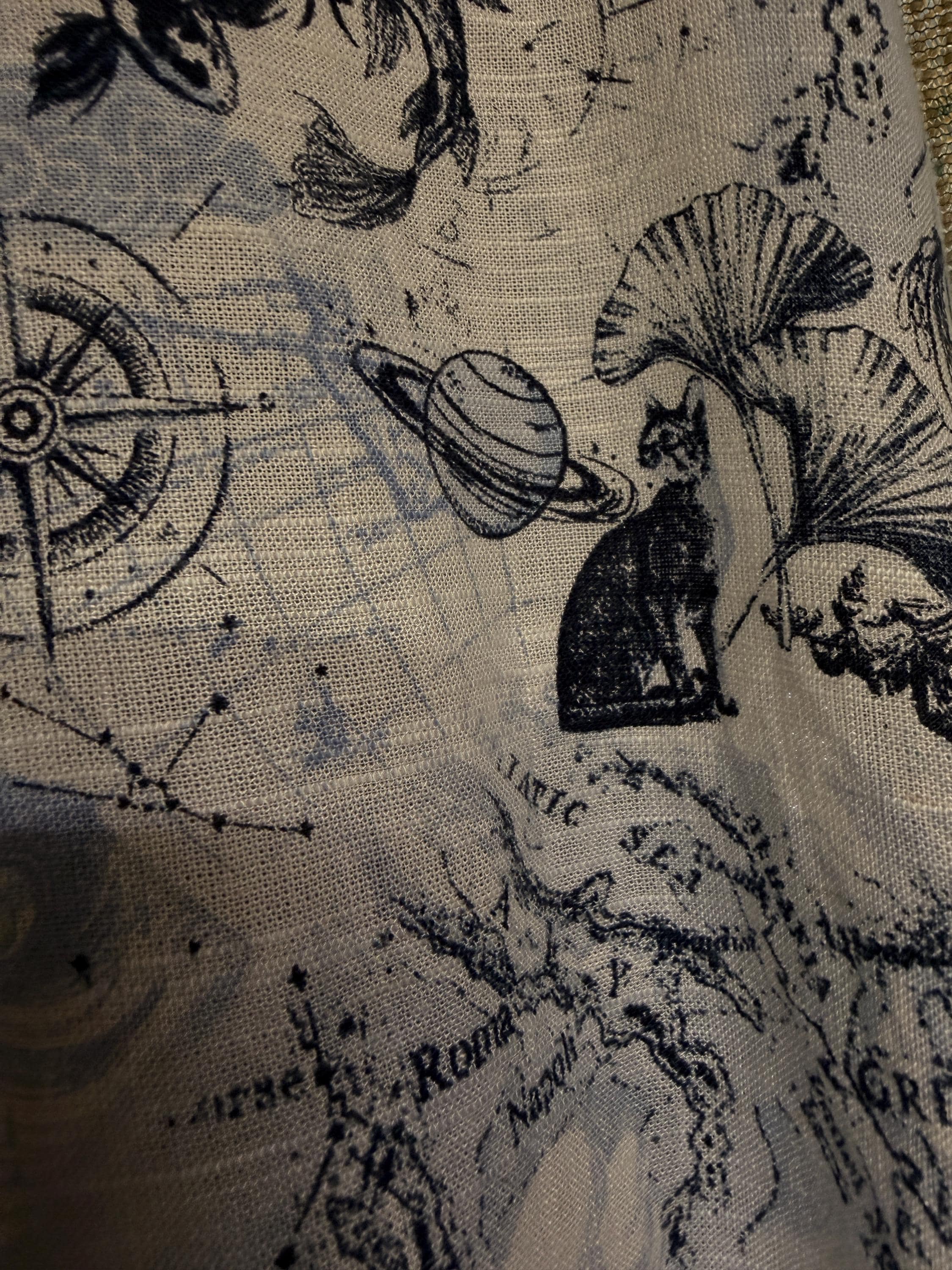 Celestial Map Print Linen Blend Button Front Blouse