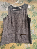 CAbi Herringbone Sleeveless Tunic Top Gray Black Zipper Pocket Size Large