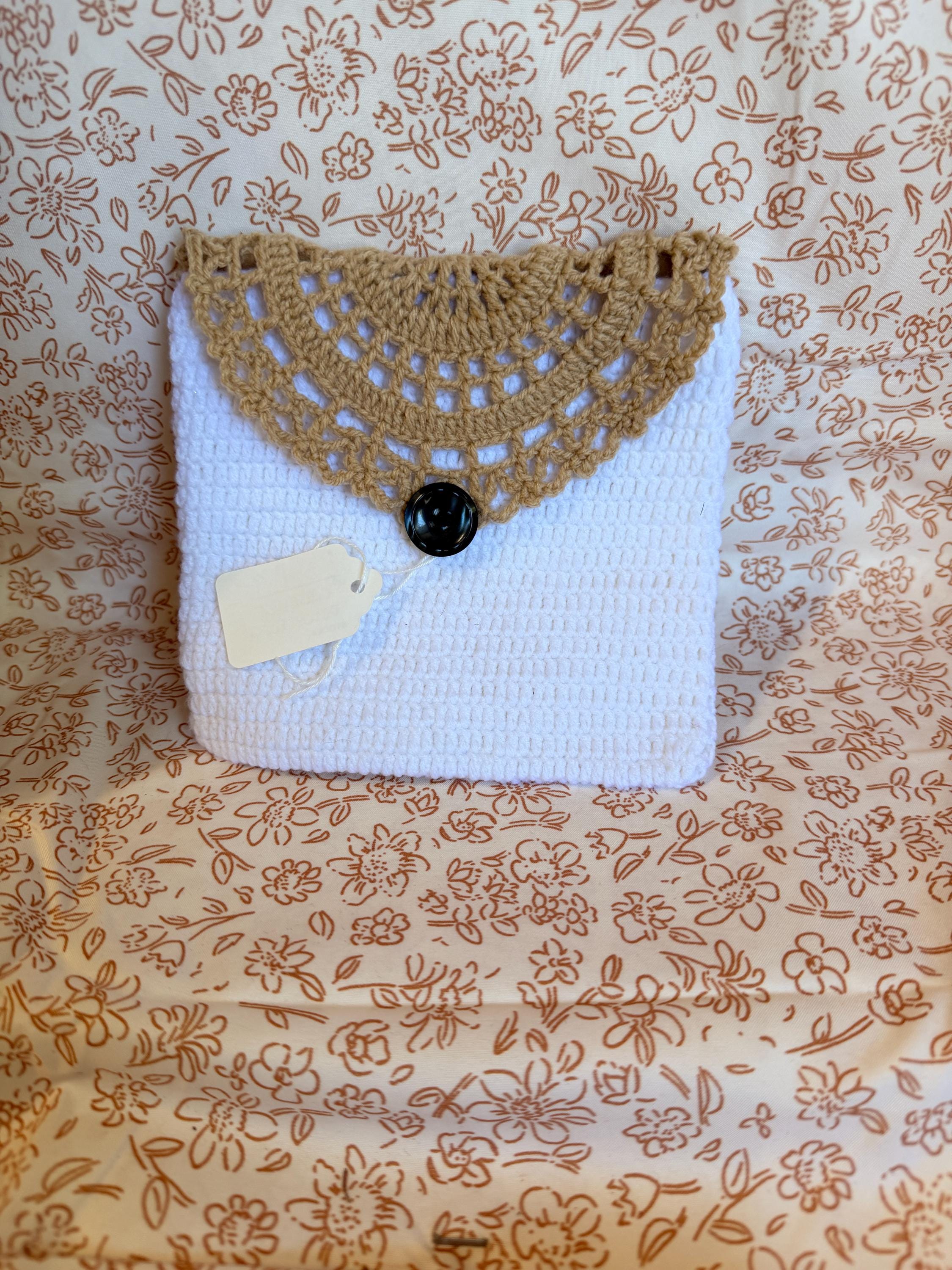 Handmade Crochet Wallet Pouch White Cotton Button Closure