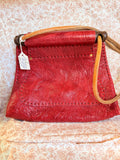 Handmade Red Leather Crossbody Bag with Wood Handles