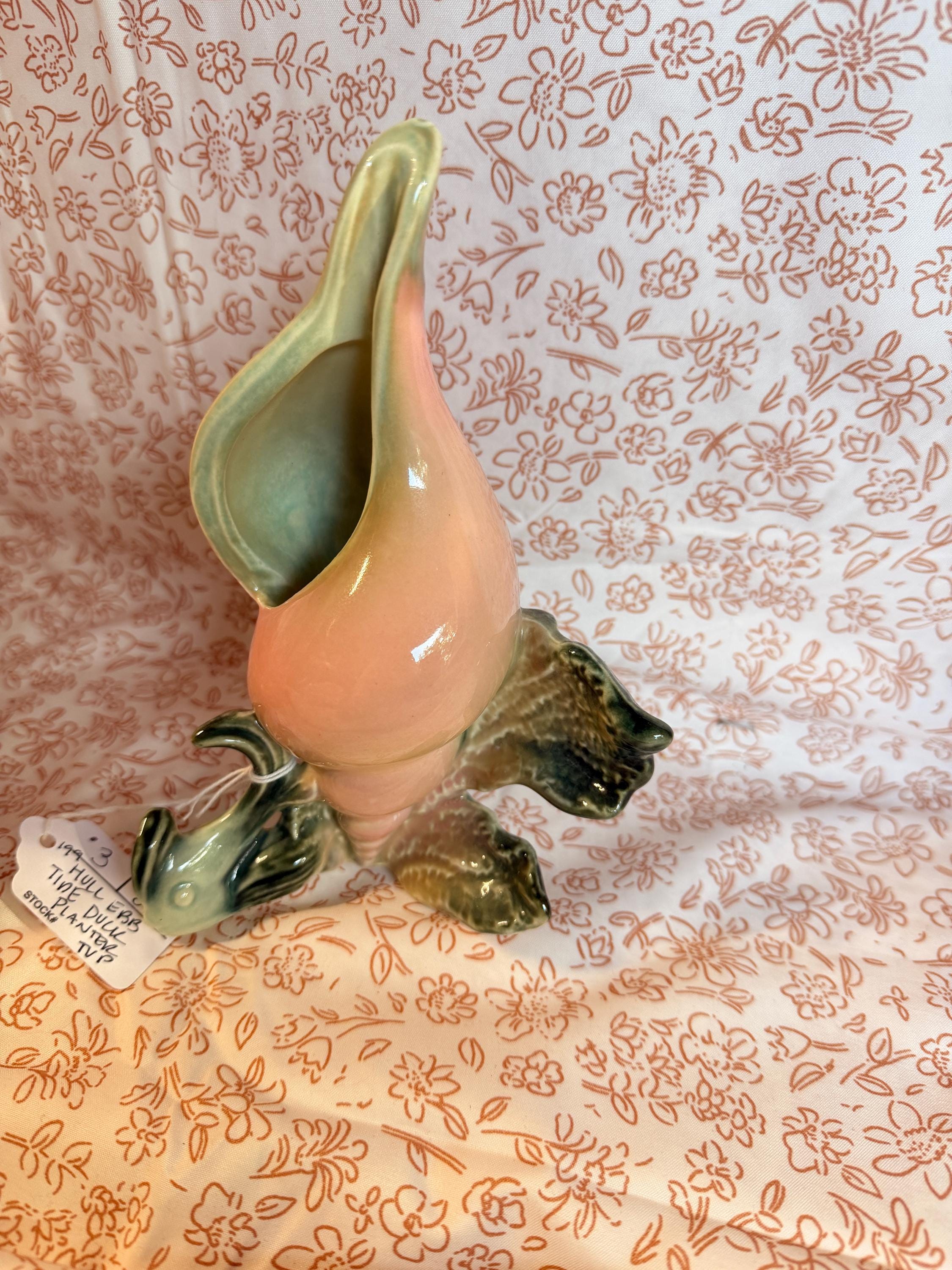 Vintage Hull Pottery Ebb Tide Double Cornucopia Planter E-11 Pink Shell Art Pottery Vase Mid Century Decor