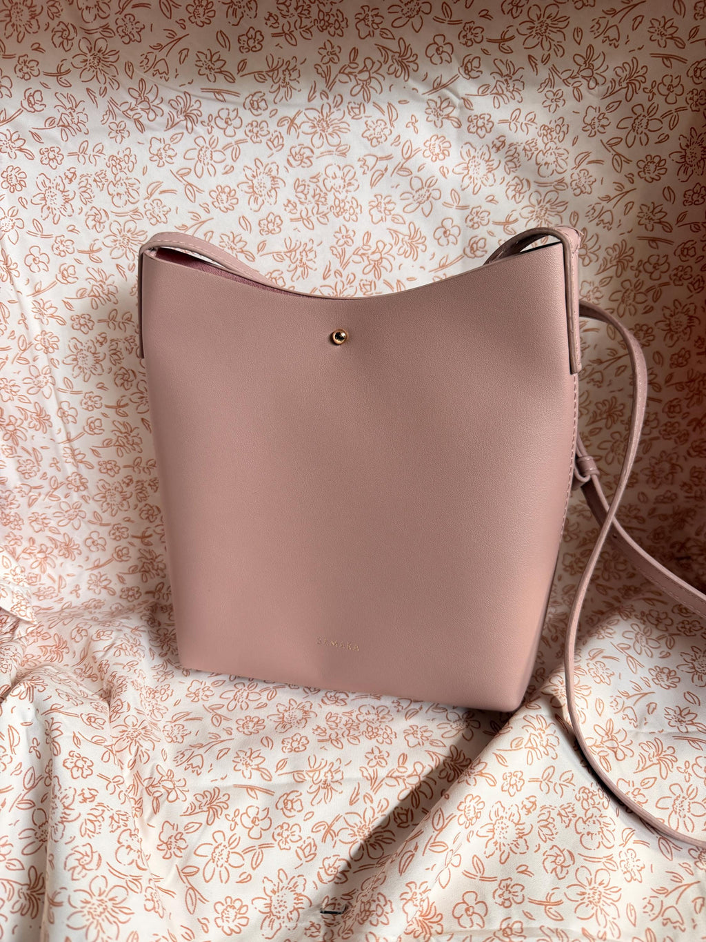 Samara Blush Pink Minimalist Bucket Crossbody Bag Faux Leather Purse