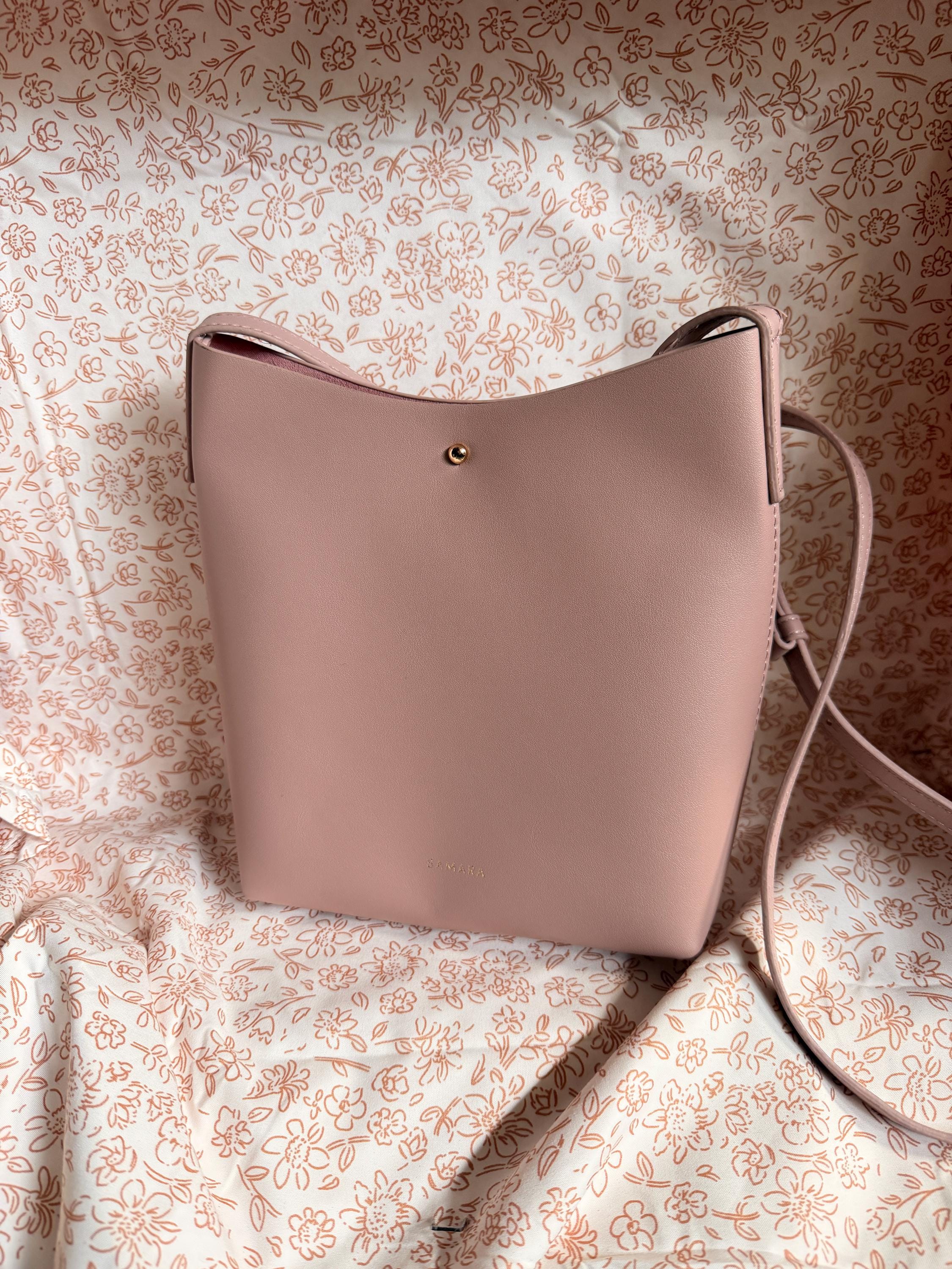 Samara Blush Pink Minimalist Bucket Crossbody Bag Faux Leather Purse