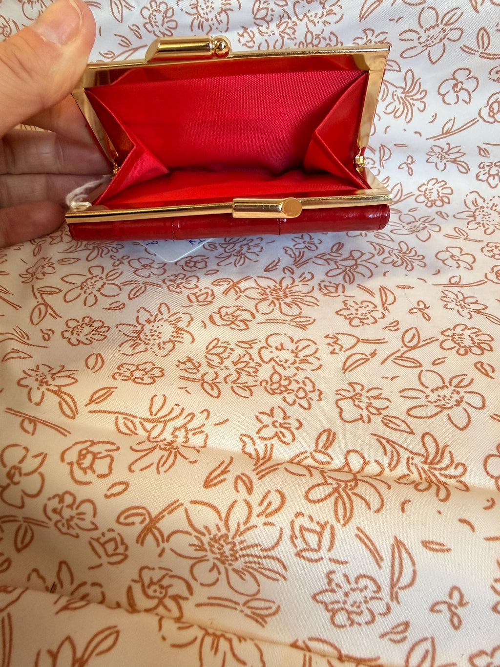 Vintage Red Eel Skin Wallet Kiss Lock Coin Purse Genuine Eelskin