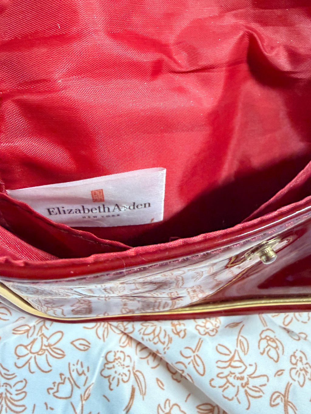 Vintage Elizabeth Arden Burgundy Patent Cosmetic Bag Travel Makeup Case