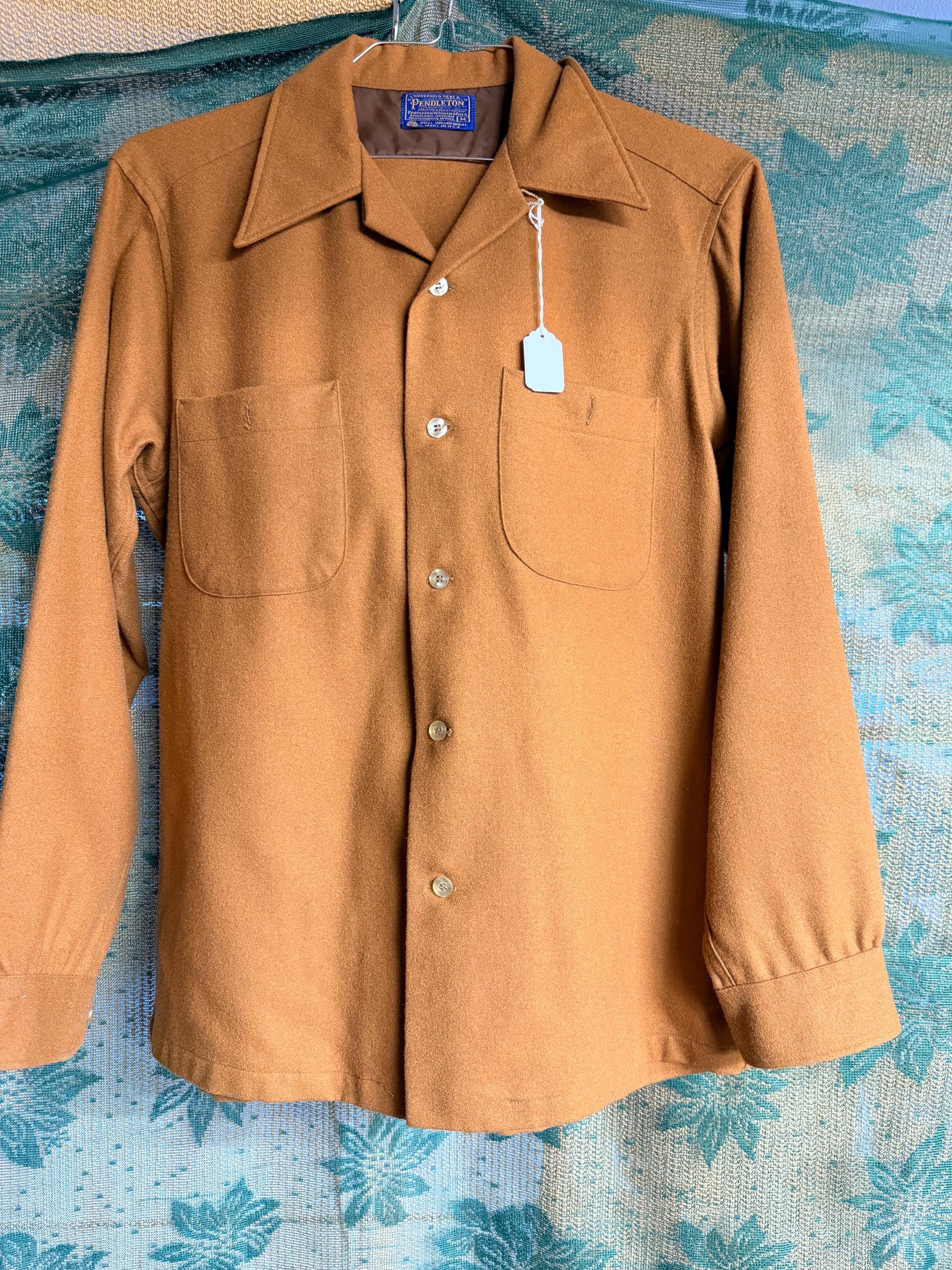 Vintage Pendleton Virgin Wool Board Shirt | Camel Brown Made USA Medium
