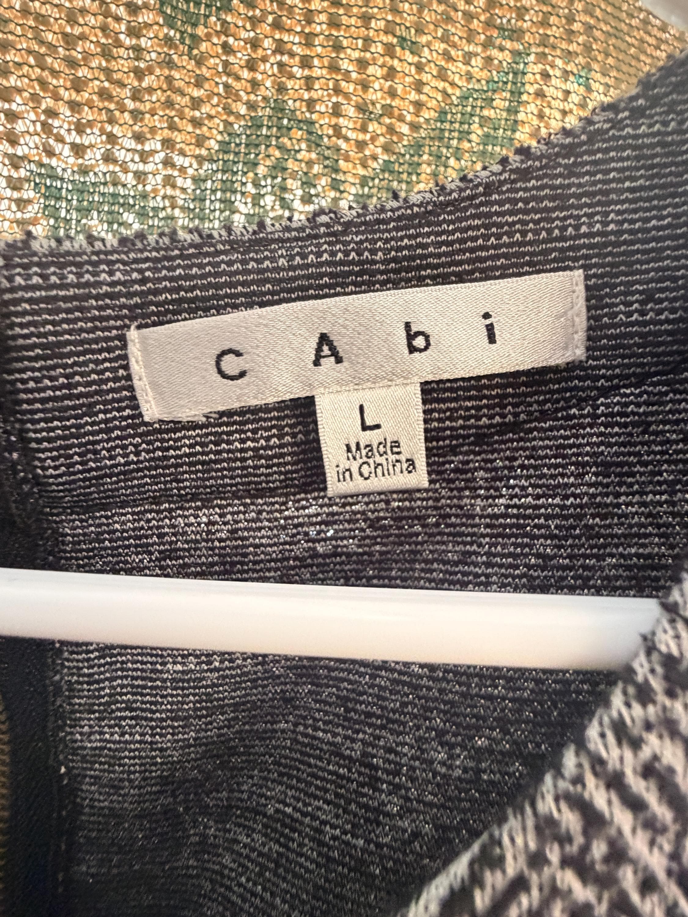 CAbi Herringbone Sleeveless Tunic Top Gray Black Zipper Pocket Size Large