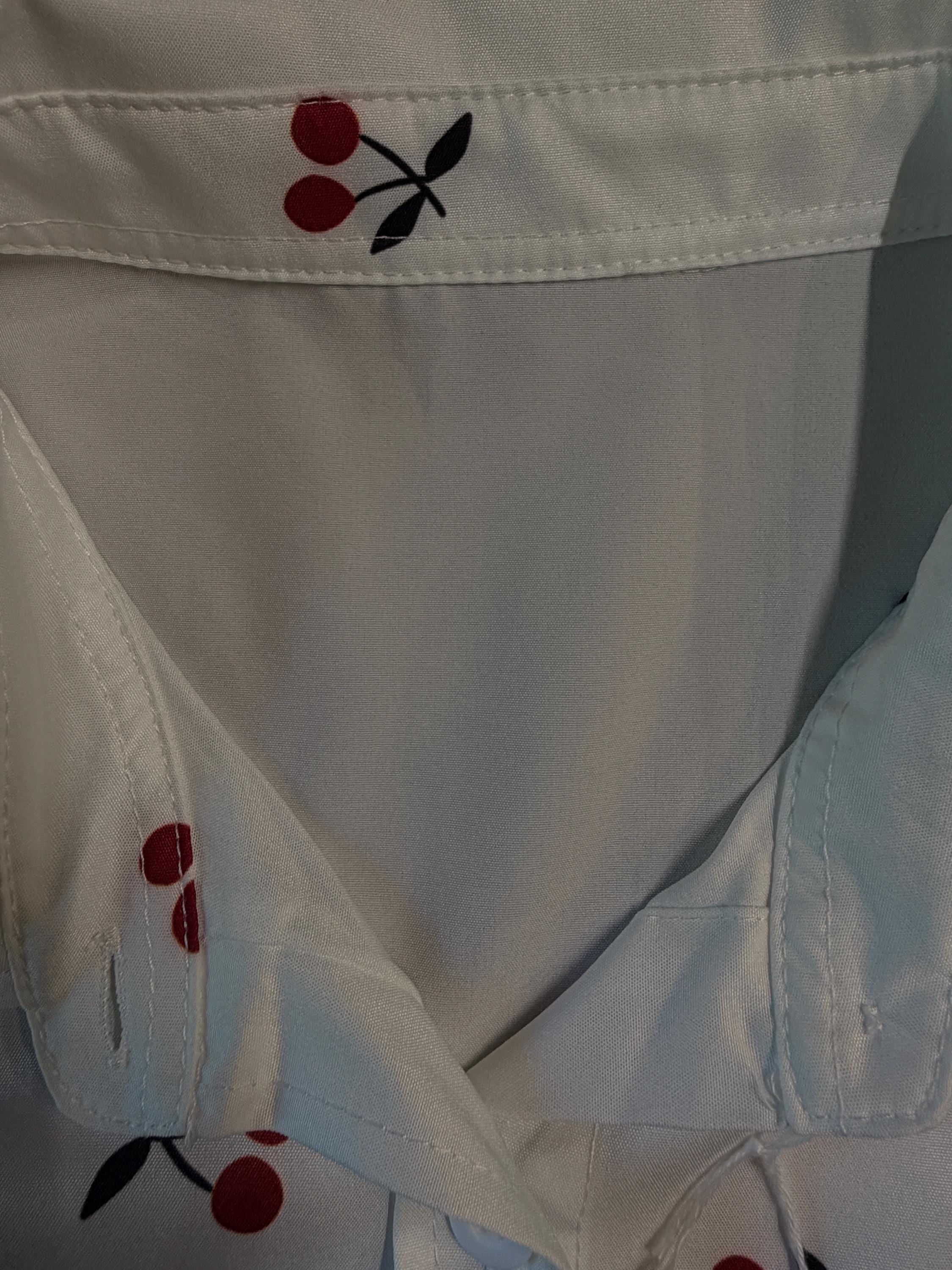 Cherry Print Sleeveless Button Front Blouse