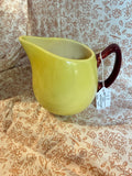 Vintage Hull Pottery Yellow Ware Pitcher with Burgundy Handle Art Pottery Ewer