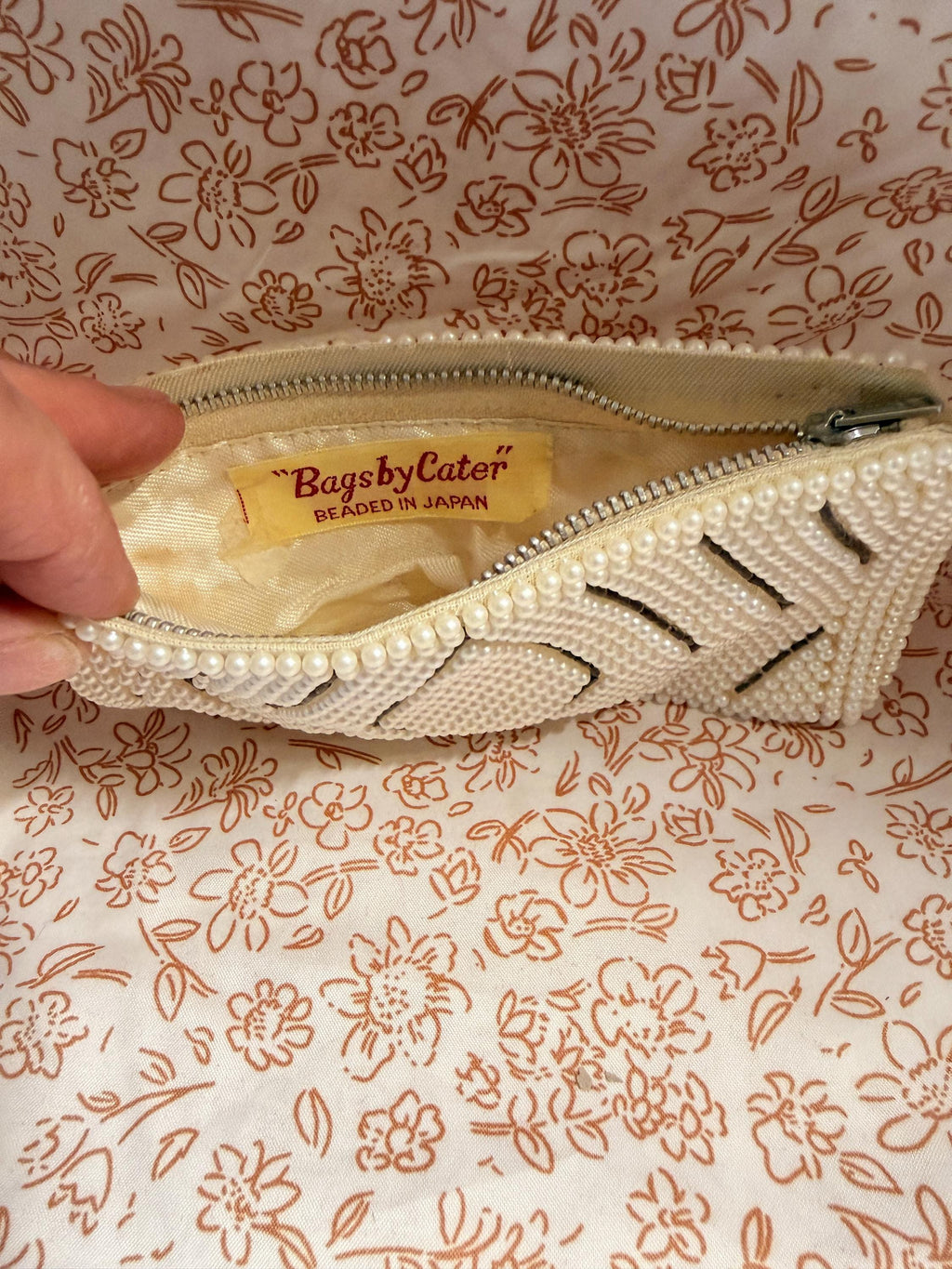 Vintage Bags by Cater Beaded Clutch Purse Made in Japan White Beaded Evening Bag