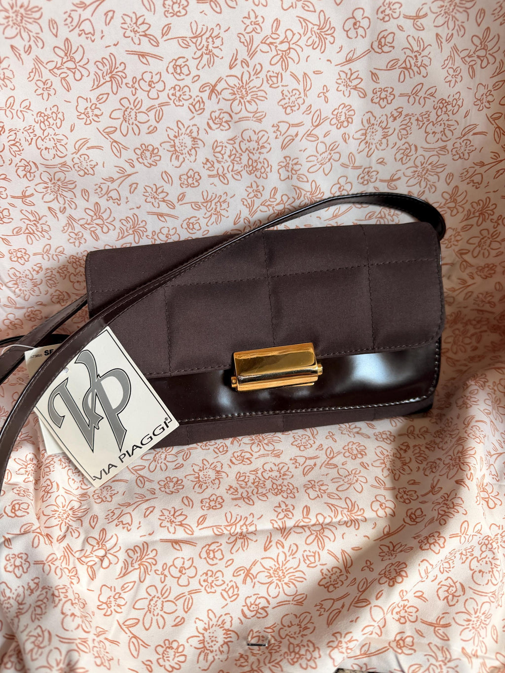 Vintage Via Piaggi Brown Patent Leather Look Clutch Shoulder Bag NWT