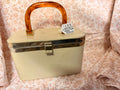 Vintage Mid Century Train Case Lucite Handle Vanity Case Cream Cosmetic Box Travel Case