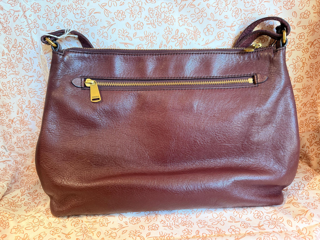 Fossil Burgundy Leather Crossbody Bag Key Charm Organizer Shoulder Purse