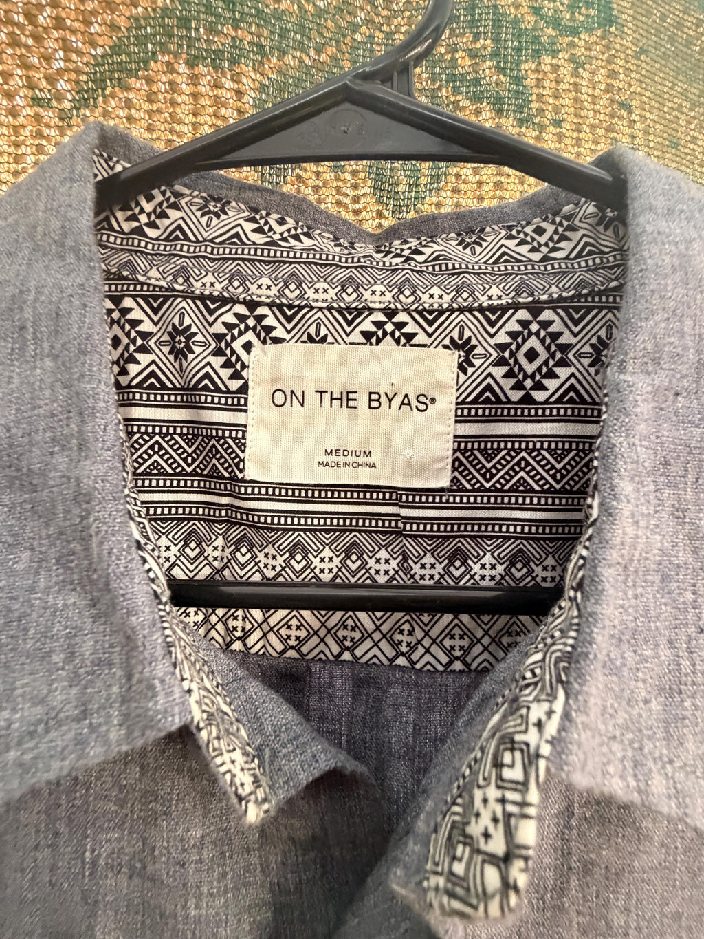 On The Byas Chambray Button Front Shirt Tribal Pocket Detail Men's Medium