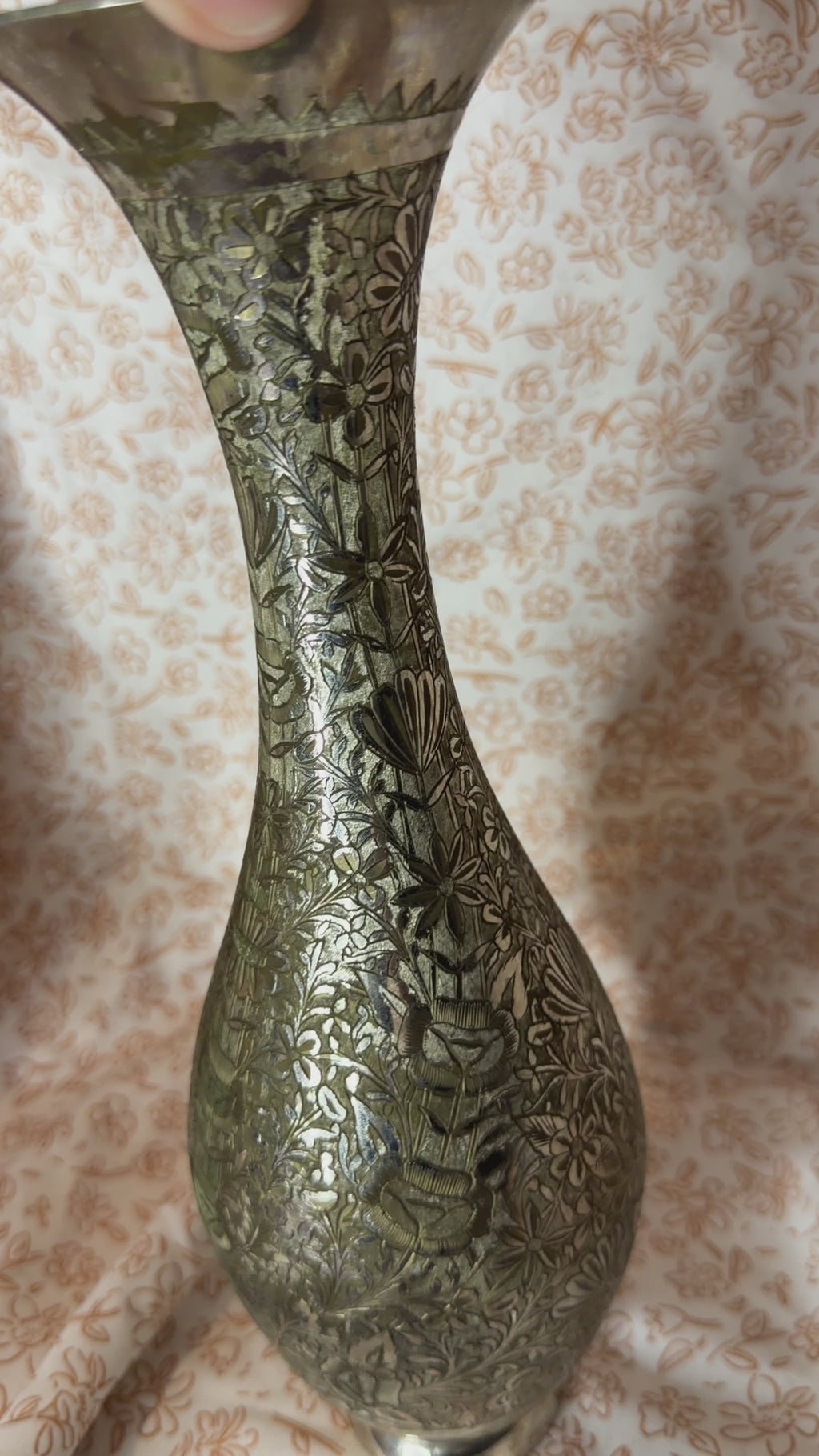 Vintage Hand Engraved Silver Tone Floral Vase – Made in India
