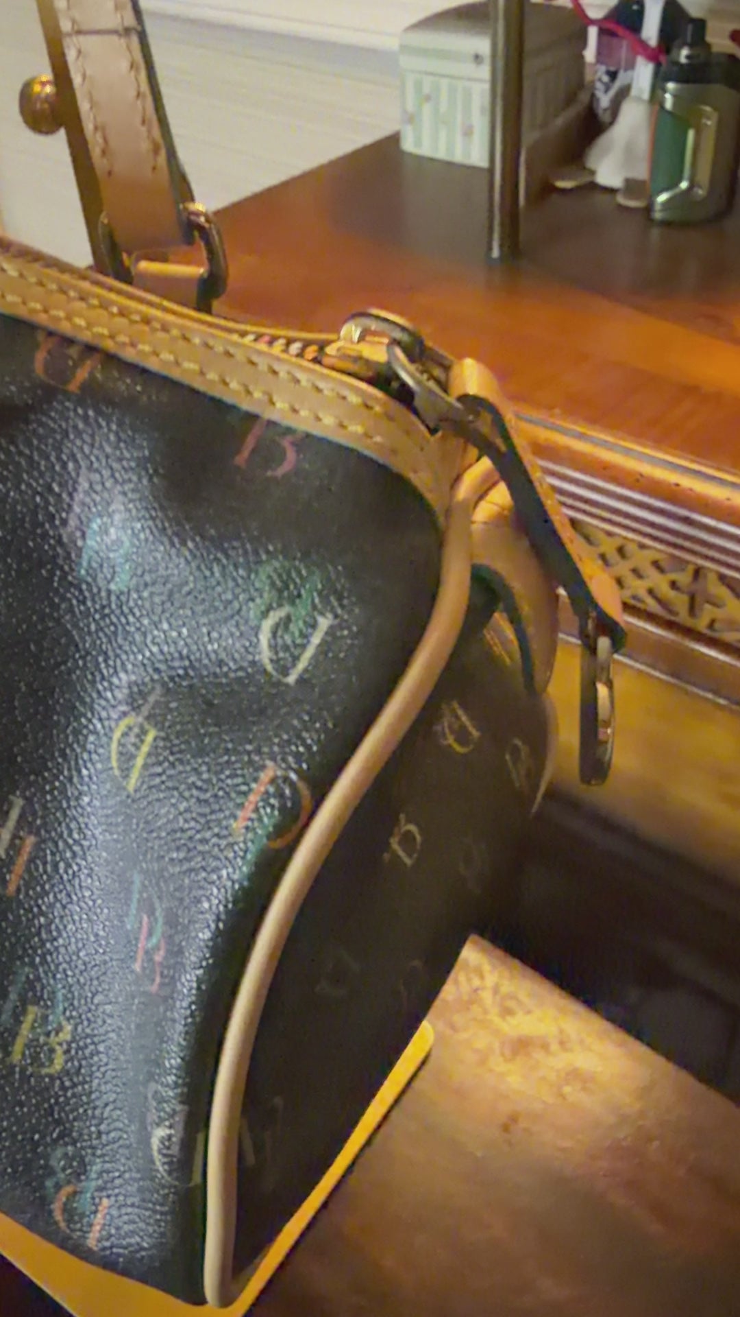 Vintage Dooney & Bourke Multicolor DB Monogram Satchel Y2K Shoulder Bag Black Canvas Leather Purse