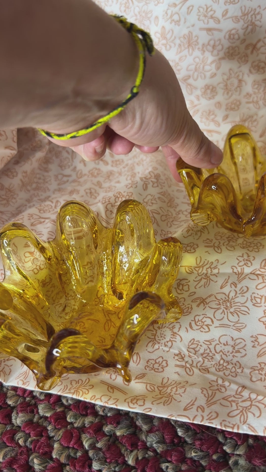 Vintage Italian Amber Art Glass Ruffled Bowl Set of 3 | Hand Blown Freeform Glass | Mid Century Modern Decor | Murano Style Console Bowls